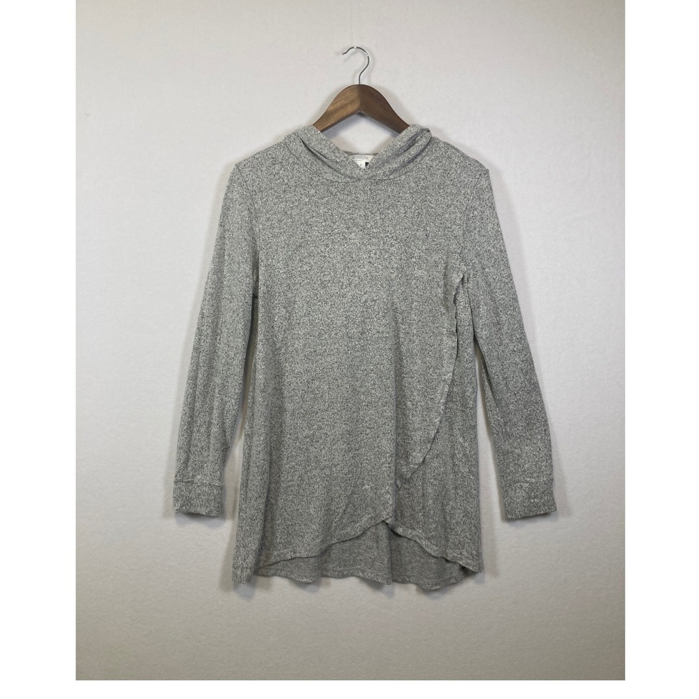 Market & Spruce Maternity Grey Heathered Wrap Hem Hoodie Sweater Top M